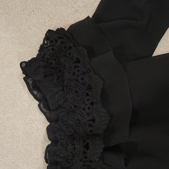 White House Black Market Off The Shoulder Crochet Trim Bell Sleeve Black Blouse - Picture 6 of 9